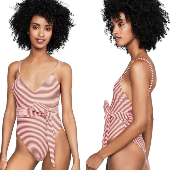 Mara Hoffman Gamela striped belted swimsuit - Picture 1 of 10